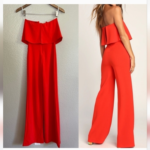 Lulu's Power of Love Red Strapless Jumpsuit Fitted Flared Leg NWT MED - Picture 6 of 16